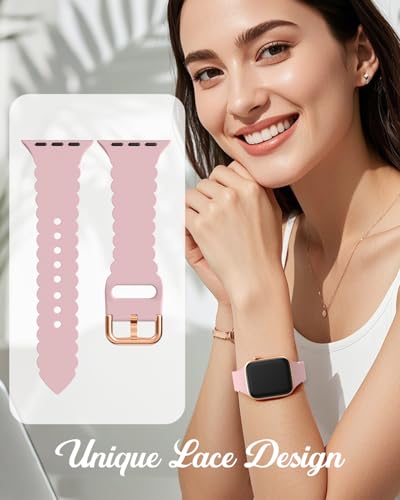 Sunnywoo Lace Sport Silicone Band Compatible with Apple Watch 38mm 40mm 41mm 42mm 44mm 45mm 46mm 49mm for Women, Soft Wristband Waterproof Replacement for iWatch Series Ultra 10 9 8 SE 7 6 5 4 3 2 1