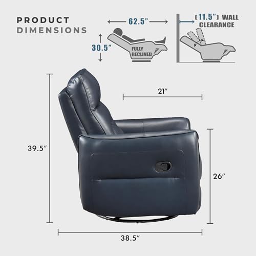 Lexicon Swivel Glider Reclining Chair, Top Grain Leather Match Manual Recliner, Comfy Nursery Glider Recliner, Swivel Reclining Chair for Living Room/Office/Bedroom/Apartment, Dark Blue by Lexicon - Image 5