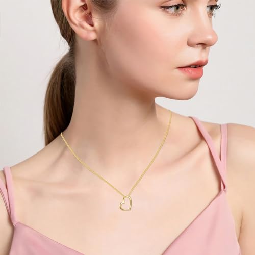 SISGEM 14k Gold Open Heart Necklace for Women, Real Gold Love Pendant and Wheat Chain Jewelry for Wife, Gifts for Her, 18 Inch4