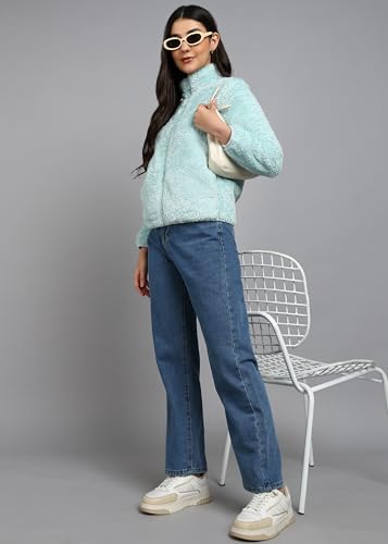Image of Alan Jones Clothing Women's Fluffy Yarn Fleece Full-Zip Jacket | Soft Lightweight Warm Outerwear with Stand Collar & Piping at Hem & Cuffs