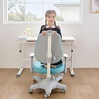 hujusko Ergonomic Kids Desk Chair, Adjustable Height and Seat Depth Children Study Chair with Lumbar Support, Flip-up Armrests for Boys and Girl Teens Reading, Drawing(Blue)