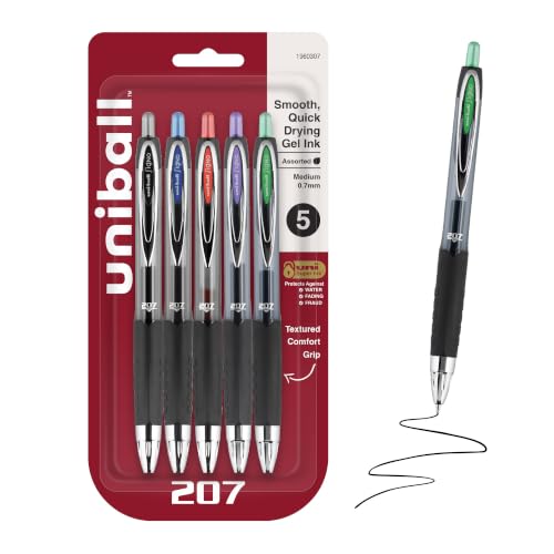 uniball™ 207 Gel Pens, Assorted Ink, 0.7mm Medium Point, 5 Count