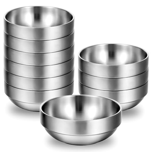 MAQUITA 10 Pack Stainless Steel Bowls 4.5 Inch Snacks 10 Oz Lightweight Salad Bowls Double-walled Metal Serving Dishes for Sauces, Rice, Noodle, Ice Cream by MAQUITA - Used condition - US$25.78