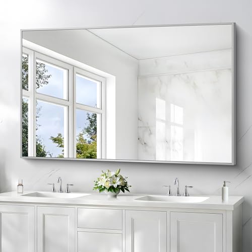 Image of COFENY 36x55inch Bathroom Mirror, Silver Rectangle Mirror with Thin Metal Frame, Large Rectangular Wall Mirrors for Bathroom, Living Room, Hair Salon, Big Mirror Hang Horizontal /Vertical