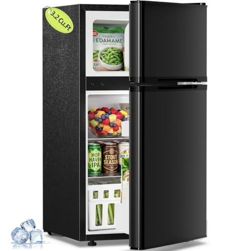 Image of Antarctic Star 3.2 Cu.Ft 2-Door Mini Refrigerator with Freezer, Adjustable Thermostat & Removable Shelves for Bedroom, Office, Dorm and Apartment (Black)