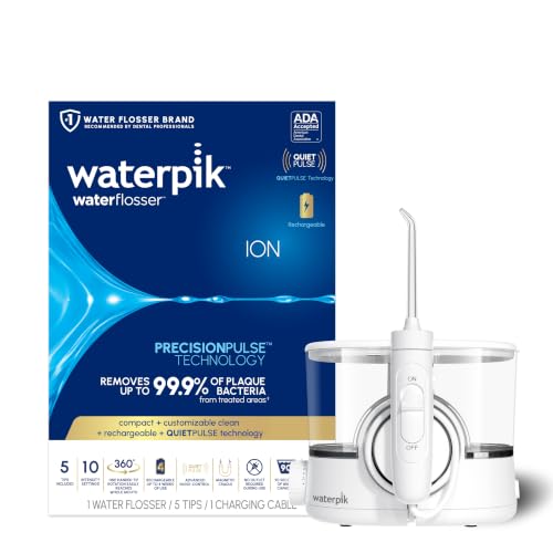 Waterpik ION Rechargeable Water Flosser with 10 Settings, 5 Tips, White | Portable Quiet Cordless Countertop for Daily Gum Health, Dental Braces, Implants, ADA Accepted, WF-31 Packaging May Vary - image 1