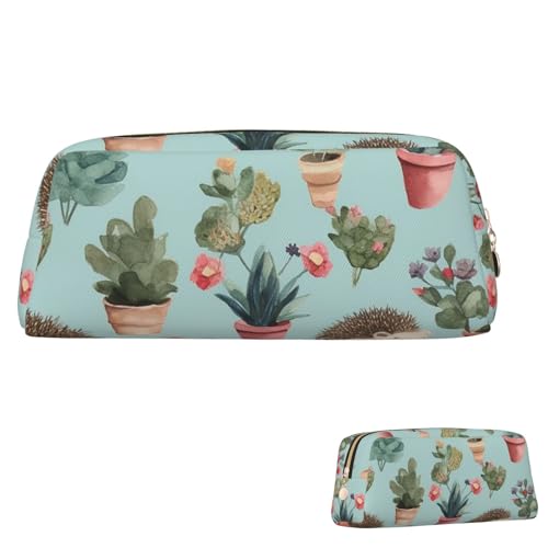 FZQVSLCM 筆箱 レザー ペンバッグ トラベル メイクバッグ ハリネズミ 鉢植え 花 トイレタリーバッグ ポータブル コスメバッグ 小銭入れ, ゴールド, One Size