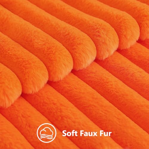 Image of decorUhome Fall Cozy Faux Fur Throw Pillow Covers 16x16 Set of 2 Decorative Soft Plush Striped Modern Farmhouse Boho Couch Pillow Cases with Velvet Back for Sofa Bed Living Room, Orange