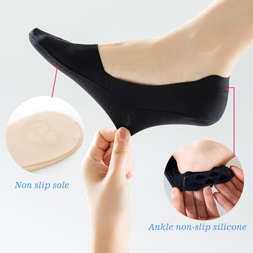 Image of 6 Pairs Womens No Show Socks Low Cut Liner Socks Ice Silk Surface socks Nonslip ankle Invisible Hidden Thin Socks 2xGrey 2xNude 2xPurple
