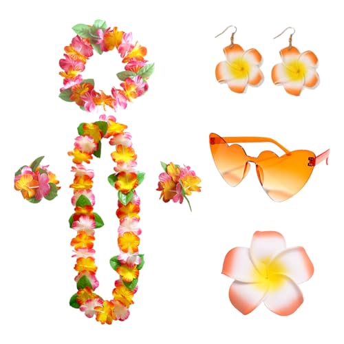 Collier Hawaien Fleurs Collier De Fleurs Hawaienne Pour Fête Tropicale – Ensemble Accessoires Luau Coloré Élégant & Design Festif – Style Naturel Intemporel Confortable – Lot 6 Pièces