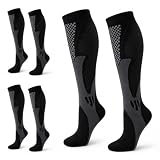 Calze Nursiv Compressione Graduale 20-30 mmHg Uomo e Donna, Calze Compressione Lunghe Traspiranti con Supporto per Polpacci e Caviglie, Ideali per Lavoro, Viaggi, Sport (Nero, 35-39)
