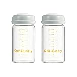 Qmibaby Glass Breastmilk Storage Bottles BPA-Free Leak-Proof Baby Bottle for Breastmilk Storage Wide Neck Bottles with Screw Ring Sealing Disk Breastfeeding (Grey-180ML-2PCS)