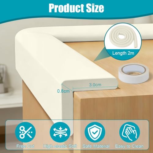 Miniatura 4 de Vicloon Protectores Para Bordes, 2m 2 Conjunto Espuma, Muebles, Súper Pruebas En Pantalla Y La Seguridad Para El Bebé, Suave Marfil Blanco