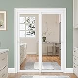 Mirrored Sliding Closet Door 60'x80', Bypass Double Closet Panels with Hardware & Fascia, Full Mirror Interior Sliding Door for Bedroom, No Assembly Required Panels