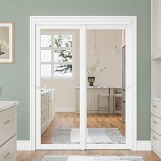 Mirrored Sliding Closet Door 60"x80", Bypass Double Closet Panels with Hardware & Fascia, Full Mirror Interior Sliding Door for Bedroom, No Assembly Required Panels