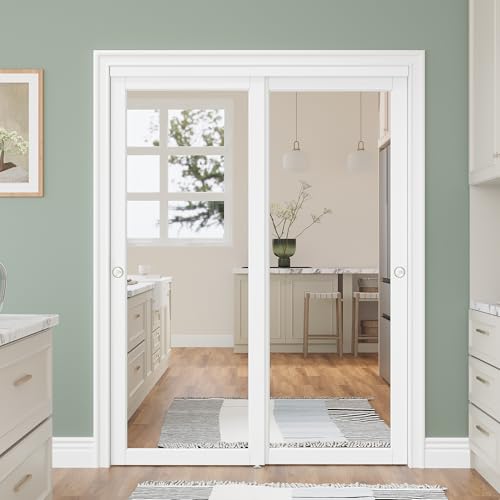 Mirrored Sliding Closet Door 60"x80", Bypass Double Closet Panels with