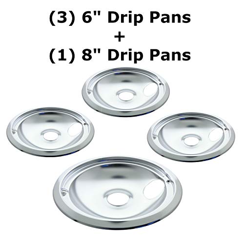 Kitchen Basics 101 119204Xz Style B Chrome 4 Pack Drip Bowls 3 Small 6” And 1 Large 8” Replacement For Ge Wb31T10010 And Wb31T10011 #TOP3