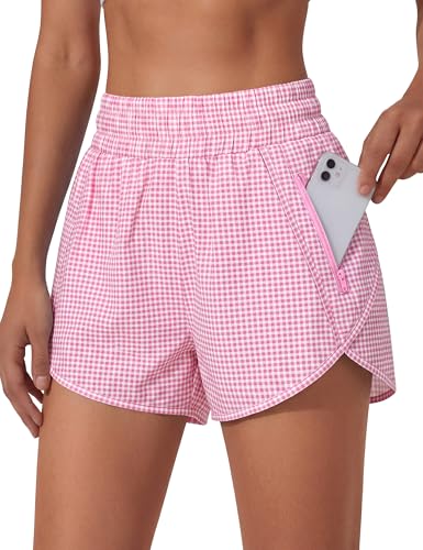 BMJL 2.5" Running Shorts for Women Quick Dry Short with Pocket(PinkPla,L