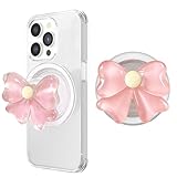 DOINEUFL Magnetic Phone Grip, Cute Bow Shaped Foldable Mobile Cell Phone Holder, Multi-angle Transparent Grip Holder for Smartphones, Pads (Pink)