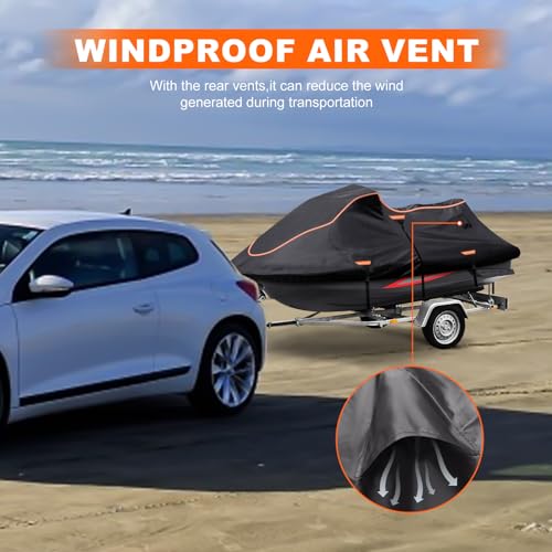 Jet Ski Cover Fits from 135"-145" 3 Seater, 300D Duty Oxford PU Waterproof UV Proof Trailerable Jet Ski Covers, Universal Fit Compatible with Yamaha SeaDoo and Kawasaki Models by BIGACOVER - Used condition - Image 4