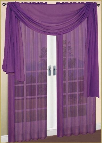MONAGIFTS purple Scarf Voile Window Panel Solid sheer valance curtains 216