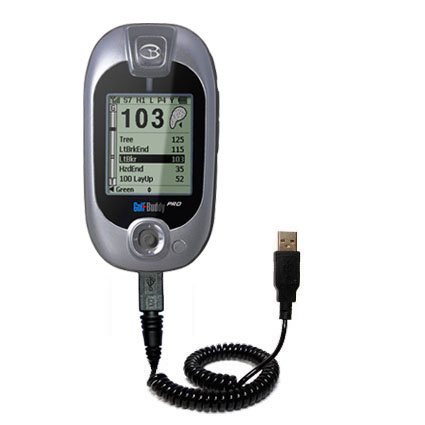 Gomadic Golf Buddy Tour GPS Range Finder compatible Unique Coiled USB Charge and Data Sync cable - Charging and HotSync functions with one cable. Built with TipExchange