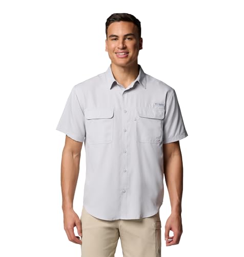 Columbia Mens PFG Backwater Short Sleeve Shirt, Cool Grey, Medium