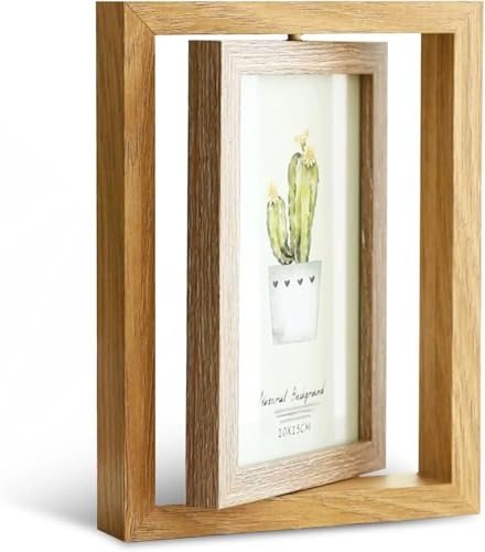 Zamety Marco de fotos 10x15, Adornos Fotográficos Giratorio 360°, Marco la Fotos de Doble Cara, Decoración madera con Tapa Acrílica Para Boda, Hogar, Regalo la Vacaciones