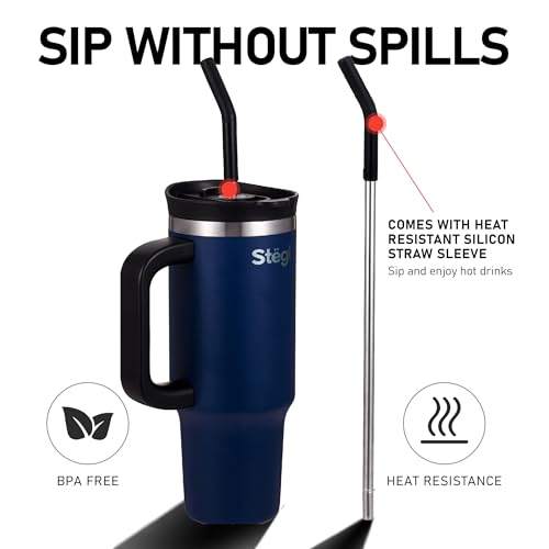 Image of Tumbler with Straw - 900ML Insulated Coffee Tumbler with Handle | Keeps Drinks Hot 12h Cold 24h | Leakproof Travel Sipper for Office Gym