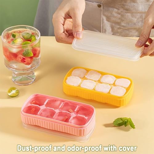 Image of CLOUDVALLEY [3 Pack] Multicolor Ice Cube Tray with Lids, 2-Inch Large Silicone Flexible 8-Cavity Ice Maker Molds for Whiskey & Cocktails, Easy-Release Reusable Ice Cubes, BPA-Free