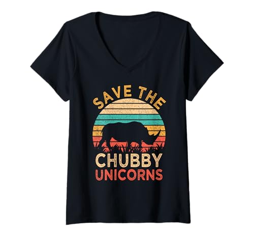 Mujer Save The Gordby Unicornios Vintage Funny Rhino Animal Derechos Camiseta Cuello V