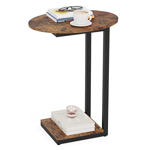 Hosfais Side Table Small End Table: C-Shaped Wood Sofa Table with Metal Frame for Living Room,...