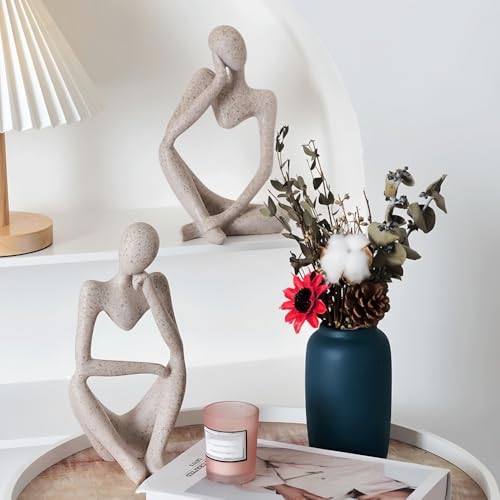 Thinker Statues Home Decor, Set of 3 Pcs Grey Resin Trendy Abstract Art Sculpture Collectible Figurines Home Office Bookshelf Bedrooms Living Room Coffee Shops Desktop Decoration Aesthetic Ornaments