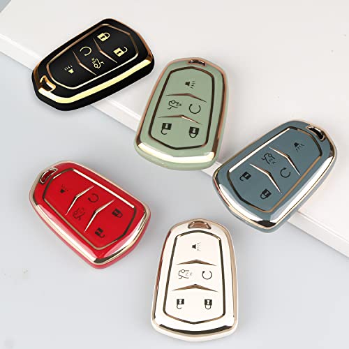 Mild East For Cadillac Key Fob Cover With Keychain Tpu Protector Suitable For Cadillac Escalade Cts Srx Xt5 Ats Sts Ct6 Key Shell Case Holder (Black) #TOP7