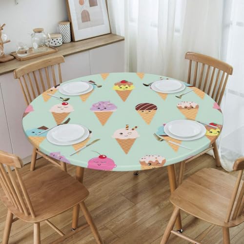Nappe ronde imprimé crème glacée imperméable et résistante aux taches lavable