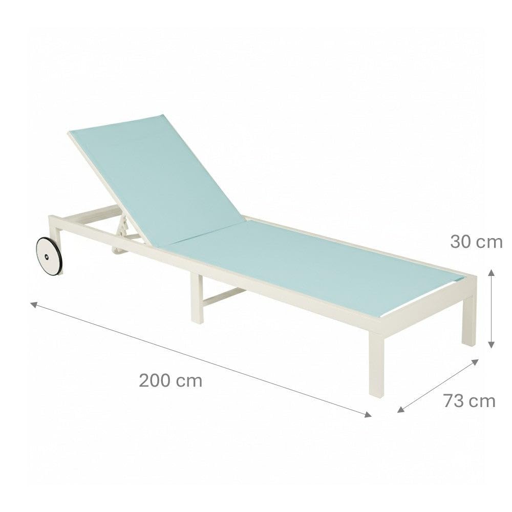 Tumbona de jardín y exterior Zulima Luxe de aluminio blanco y azul turquesa | Reclinable, con Ruedas y textileno transpirable. Tratamiento epoxi para exteriores. Relax en terraza y piscina. Mejorada 2026