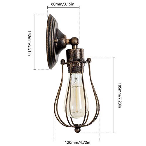 Lámpara de pared ajustable con interruptor de cremallera y jaula retro bronce 2 uds 2