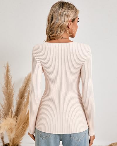 Image of Riyiper 2 Pack Women's Long Sleeve Ribbed Sweaters, V Neck Pullover Tops Slim Fit Casual T-Shirts Tight Basic Knit Tee