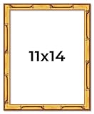 Poster Palooza 11x14 Frame Gold Bamboo Vintage Solid Pine Wood Picture Frame | 0.75 Inch Moulding Width | UV Acrylic, Foam Board Backing & Hanging Hardware Included