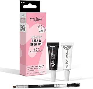 Mylee Express Lash & Brow Kit 2 in 1 No Mix Formula, Tint + Developer Gel + Double Sided Brush, Professional Eyelash & Eyebrow Dye Tinting, Long Lasting, Semi-Permanent, Fast & Easy (Black)