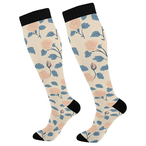 Wassud Roses Compression Socks for Women and Men 20-30 mmHg Knee High Socks for Nurses Travel 1 Pair