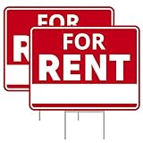 2PC For Rent Sign with Stand, 17 Inches by 13 Inches - Double Sided Signs - Corrugated Plastic - For Rent Yard Sign with Stake