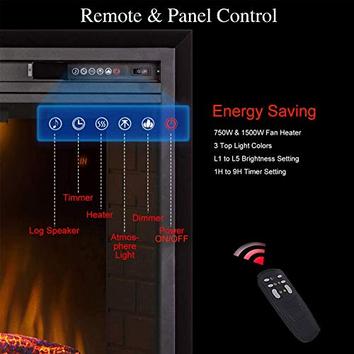 Valuxhome Electric Fireplace, 36 Inches Fireplace Insert With Overheating Protection, Fire Crackling Sound, Remote Control, 750/1500W, Black #TOP5