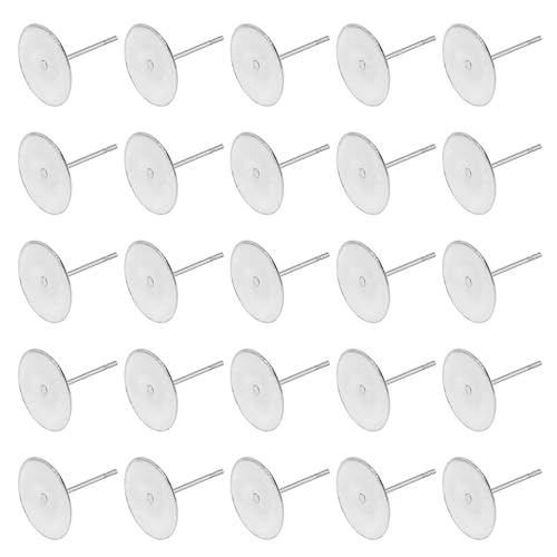Tupalizy Stainless Steel Flat Blank Pad Tray Earring Posts Earring Pin Studs for Resin Stud Earring Jewelry Making Earring Repair Business Craft Projects DIY Supplies Accessories, 50PCS (12mm)