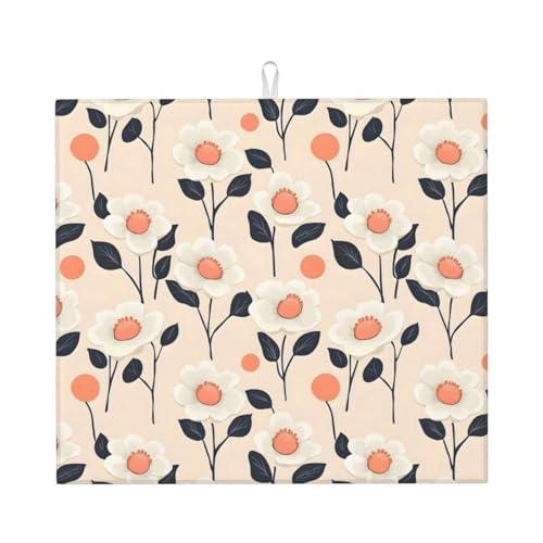 Vintage Flower White Print Tappetino Scolastoviglie Tappetini Asciugatura Rapida Tappetino Macchina Caffe Per Bicchieri Scolapiatti Caffettiera 46X61Cm