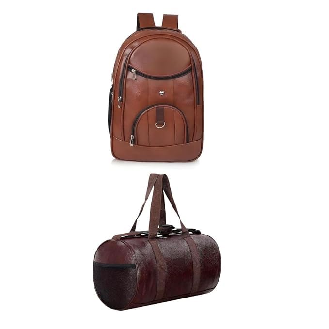 Premium Brown Leather Backpack Set, Durable Laptop & Travel Bags for Men and Women, Stylish Office, College & Casual Use, Multi-Compartment Design (Royal Infinity)-image-9