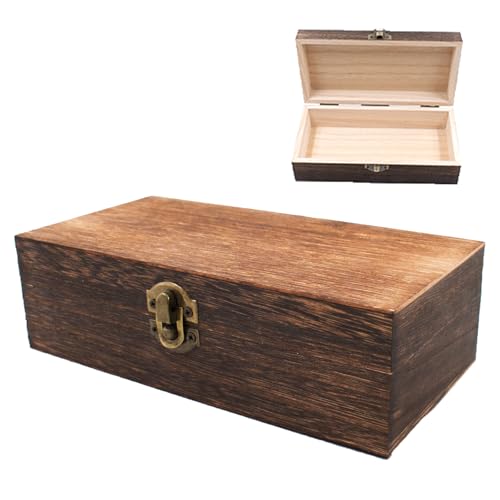 XoeLLe Caja de Madera Rectangular Natural con Tapa Decorativa, Baúl para Guardar Pequeños Accesorios, Joyero Como Decoración o Regalo