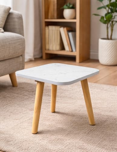 Image of Small Coffee Table with Storage, Mid Century Modern Solid Wood, for Living Room, (SQ-3LEG-W)