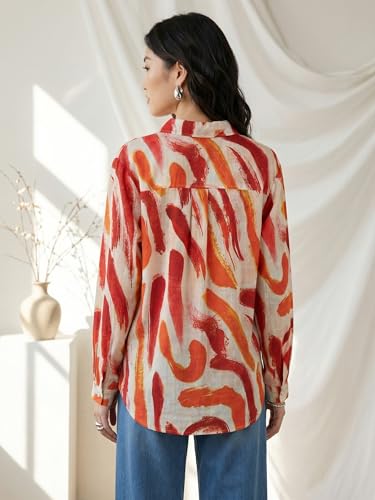 Image of OOMPH! Women Abstract Printed Smart Casual Oversized Shirt | Trendy Printed Shirts | Fun Prints | Drop Shoulder Oversized Westernwear