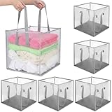 6 Pack Popup Laundry Hamper, 13 Inch Collapsibles Laundry Baskets with Handles, Portable Mesh Dirty Clothes Baskets Single Layer Foldable Clothes Hamper for Washing Storage, Dorm and Travel Use (Gray)